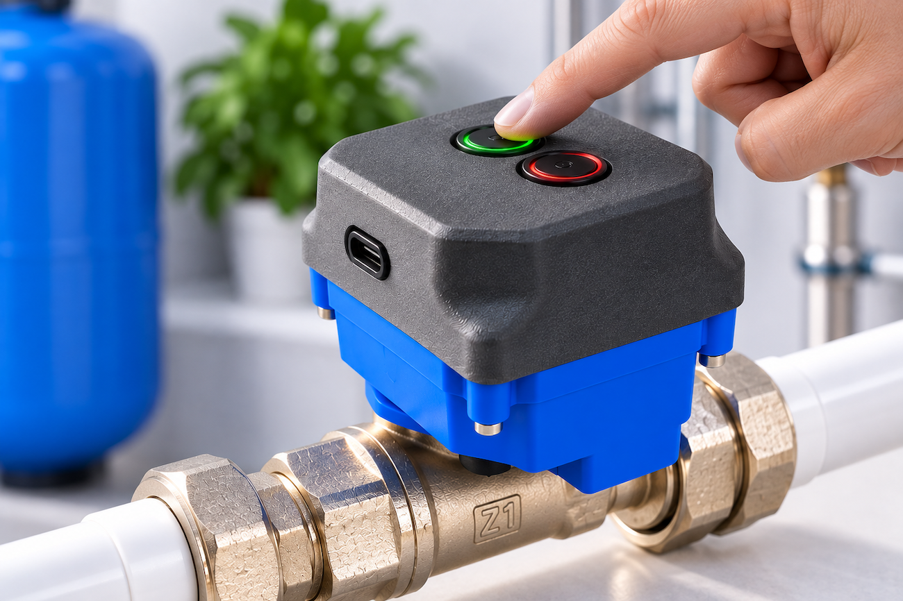Ручное управление умным краном Smart Valve кнопками на корпусе